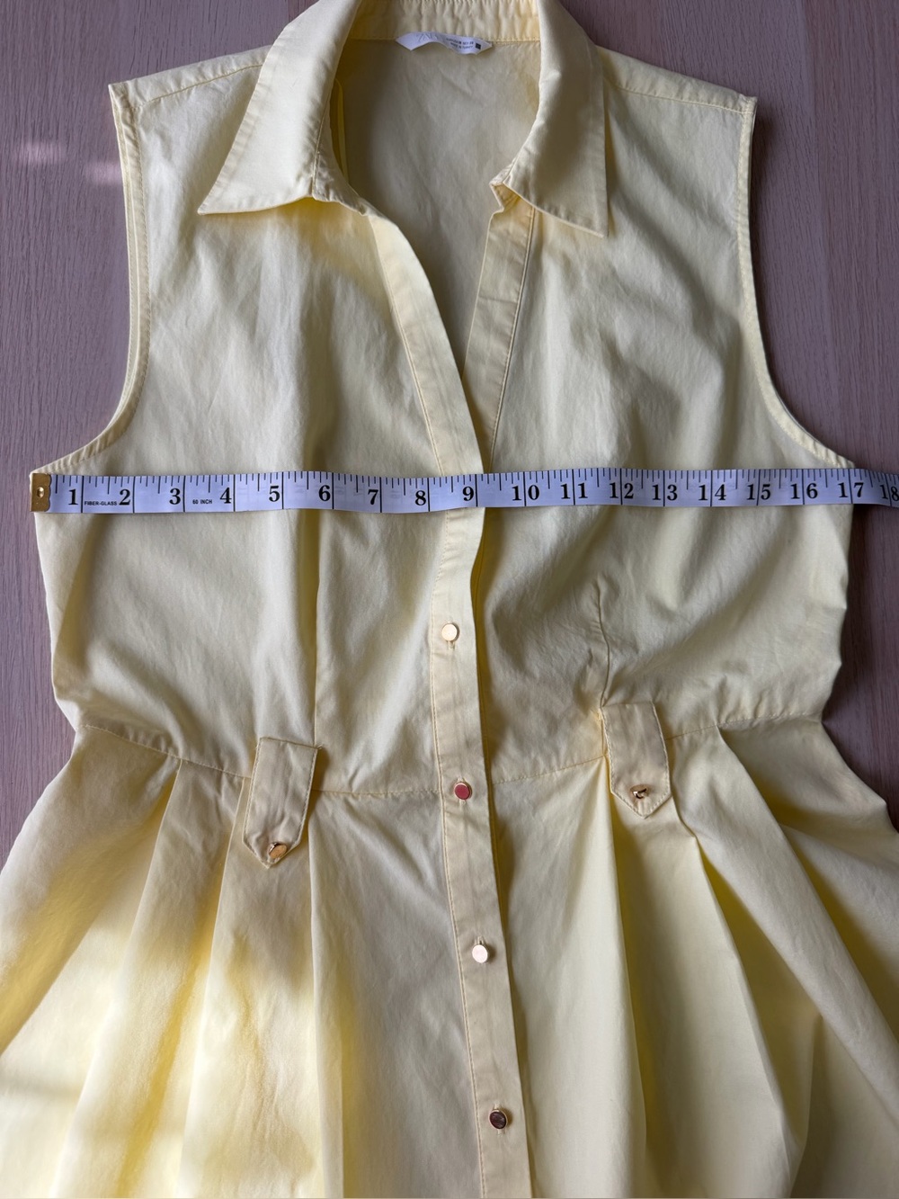 Zara Belted Poplin Midi Shirt Dress Yellow Women's Size M NWOT Cotton V-Neck - Picture 8 of 11